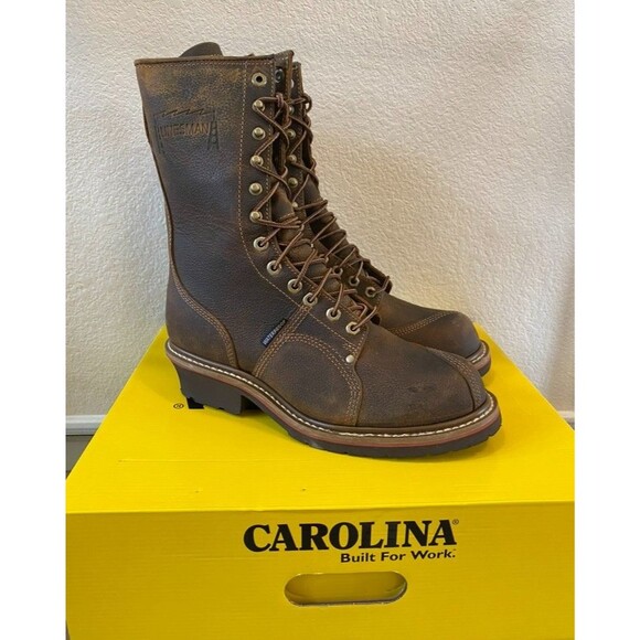 Carolina Boots Men 12 EE Brown Linesman 10 inch Work Waterproof Vibram CA904 EH main image 6